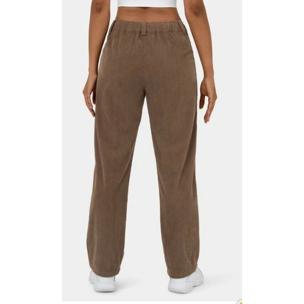 Women's Halara Pleated Corduroy Pants Size Medium Cocoa Brown Stretch Waist - Picture 3 of 9